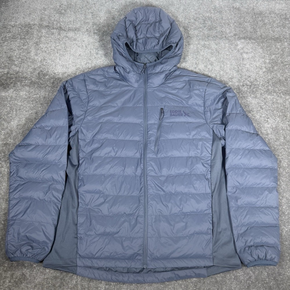 Eddie Bauer Jacket Mens Large Blue Full Zip Puffer 550 Down Packable Lightweight